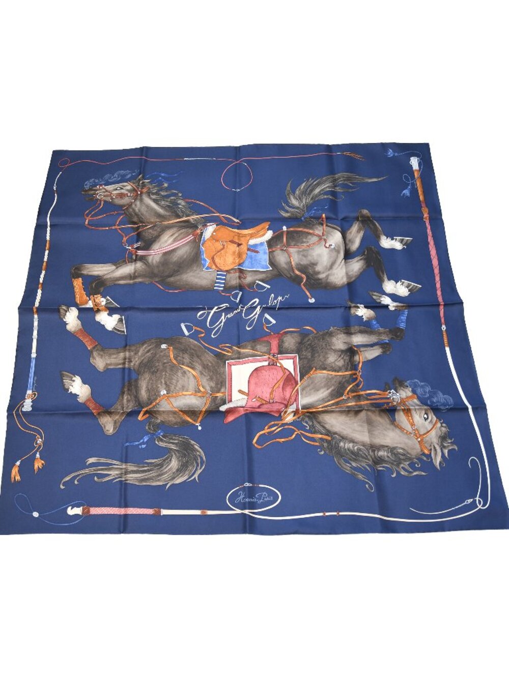 Hermes Grand Galop Carre 90 Scarf Blue